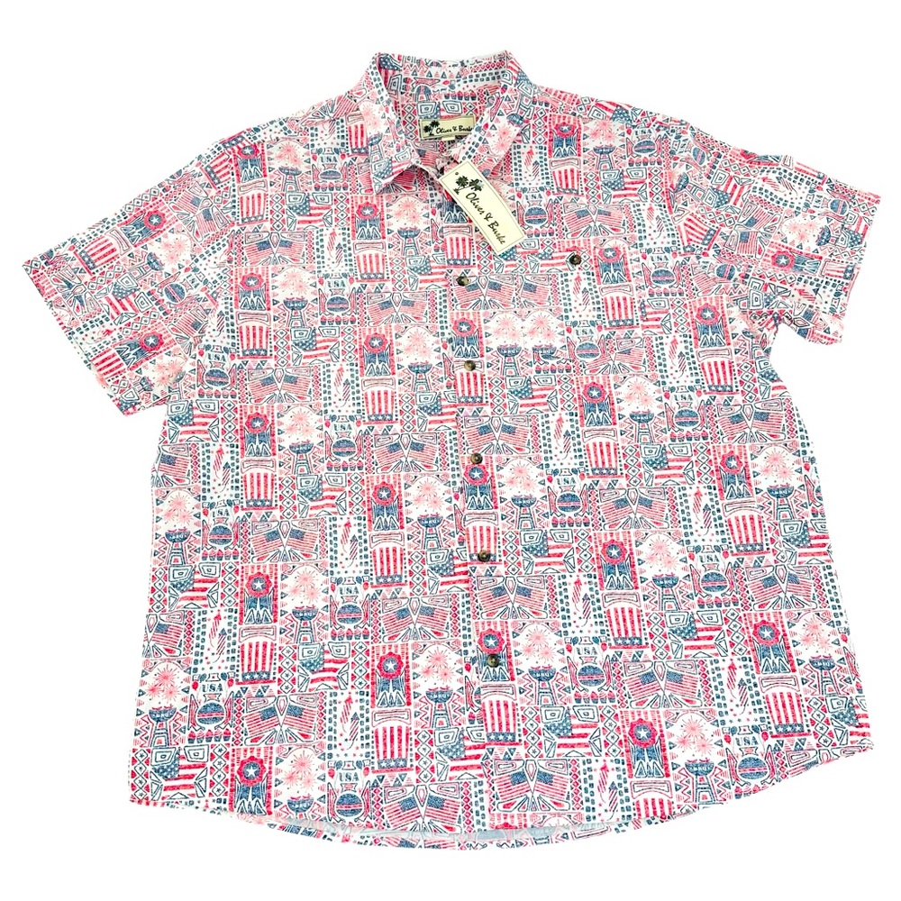 Mens Oliver & Burke American Flag 4th July Casual Short Sleeve Shirt Size 2XL